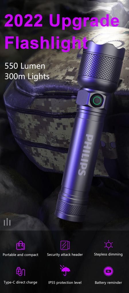 Ліхтарик PHILIPS SFL2188P металевий, ОРИГІНАЛ