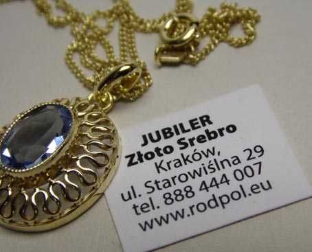 Przedwojenna nowa zawieszka błękitny kamień ażurowa oprawa + łańcuszek