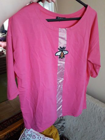 Bluzka różowa L/XL z motywem muchy - stan bdb