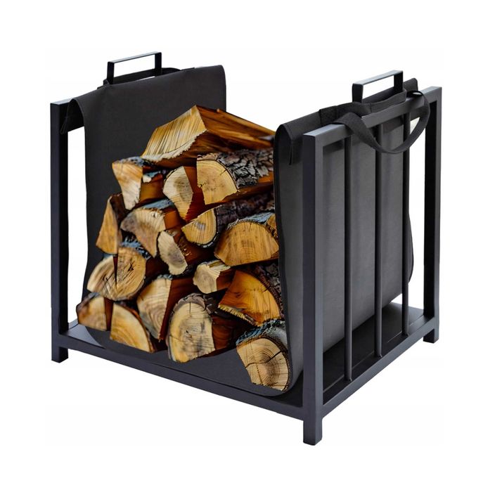 Metalowy stojak na drewno kominkowe 2w1 + torba XXL