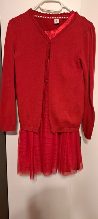 Czerwona sukienka H&M + sweterek r. 140
