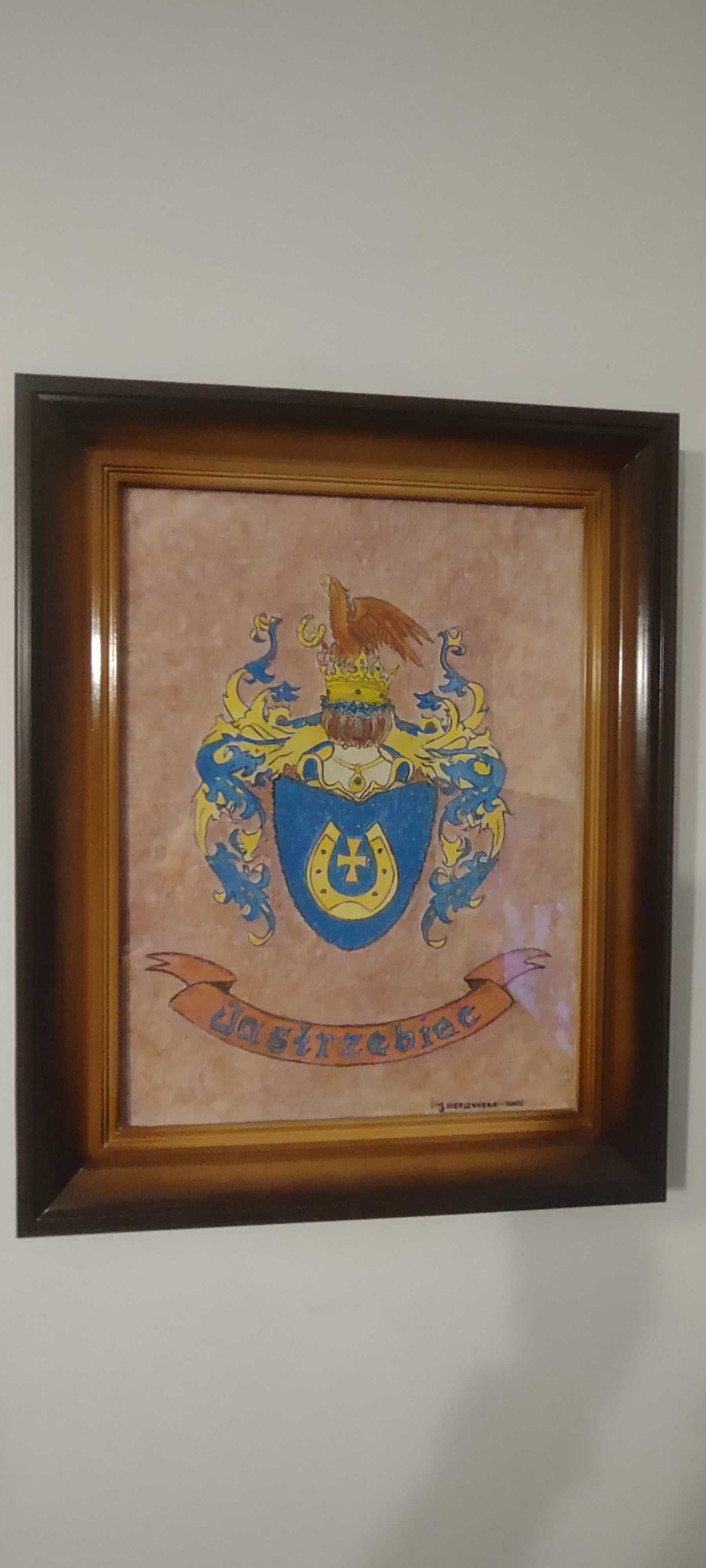 Jastrzębiec płótno herb szlachecki akwarela  malowana obraz