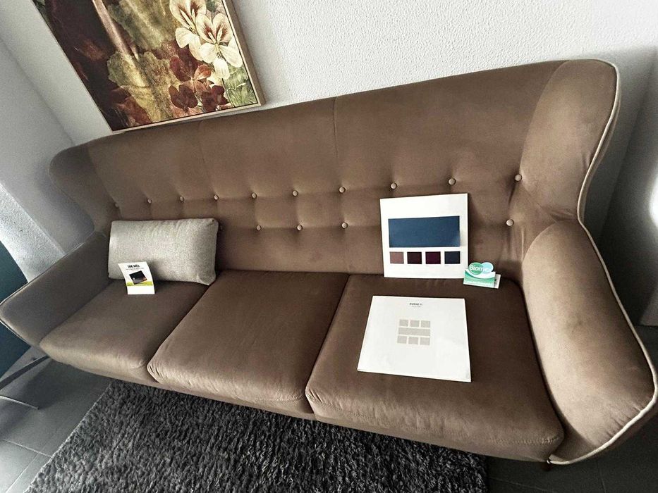 Sofá em tecido 3 lugares - bege escuro NOVO A ESTREAR