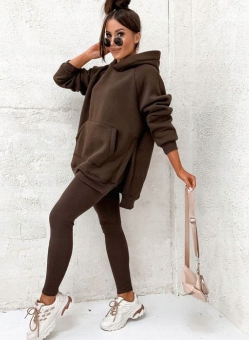 Komplet dresowy damski nowy czekoladowy bluza i legginsy jesienny