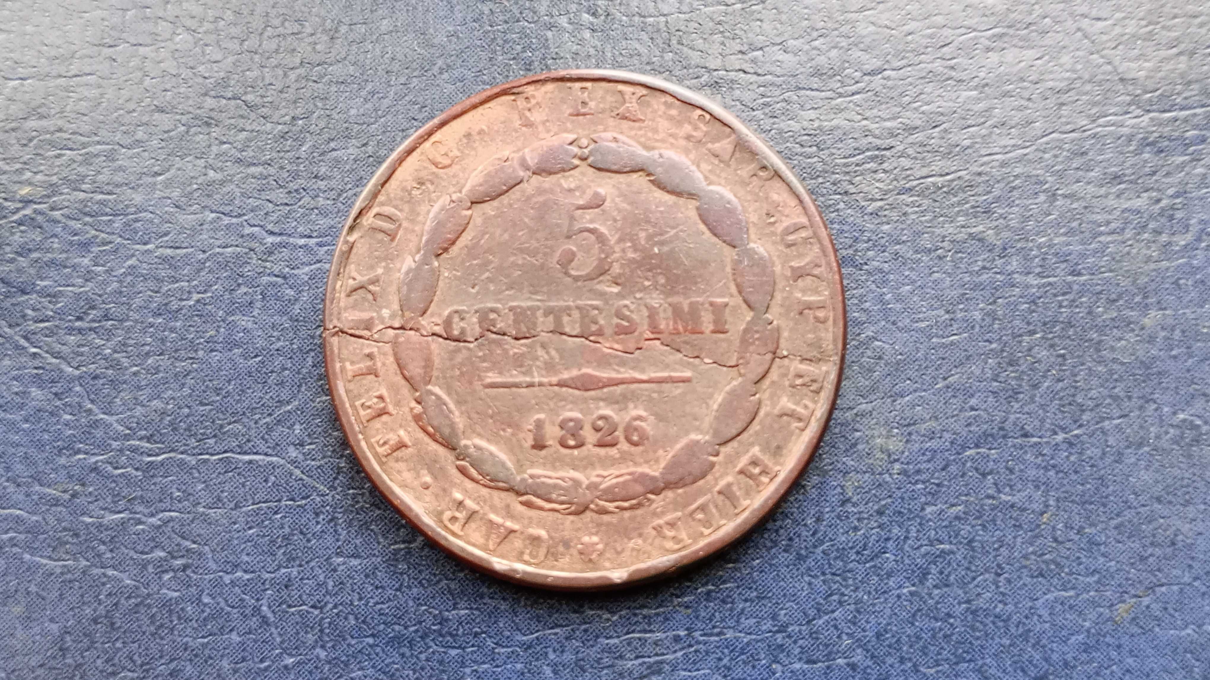 Stare monety 5 centesimi 1826 Sardynia