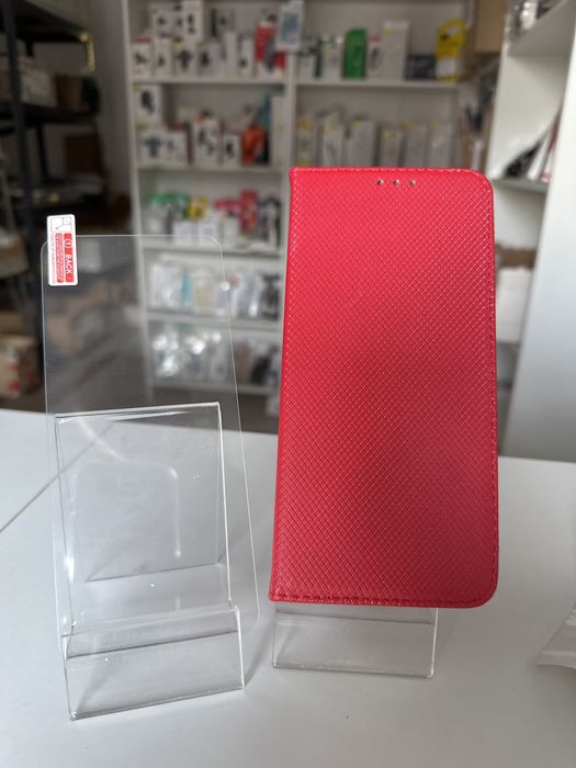 Etui zamykane czerwone + szkło hartowane MOTOROLA G13/G23