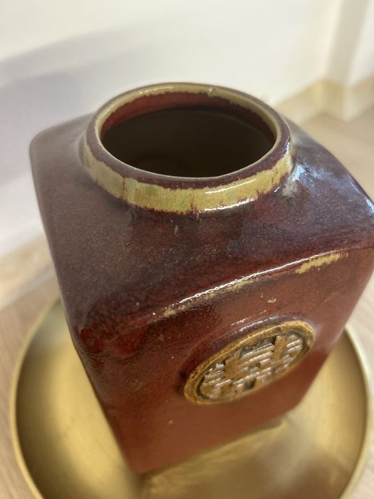 Ceramiczny pojemnik na herbate duzy chinski symbol szczescia