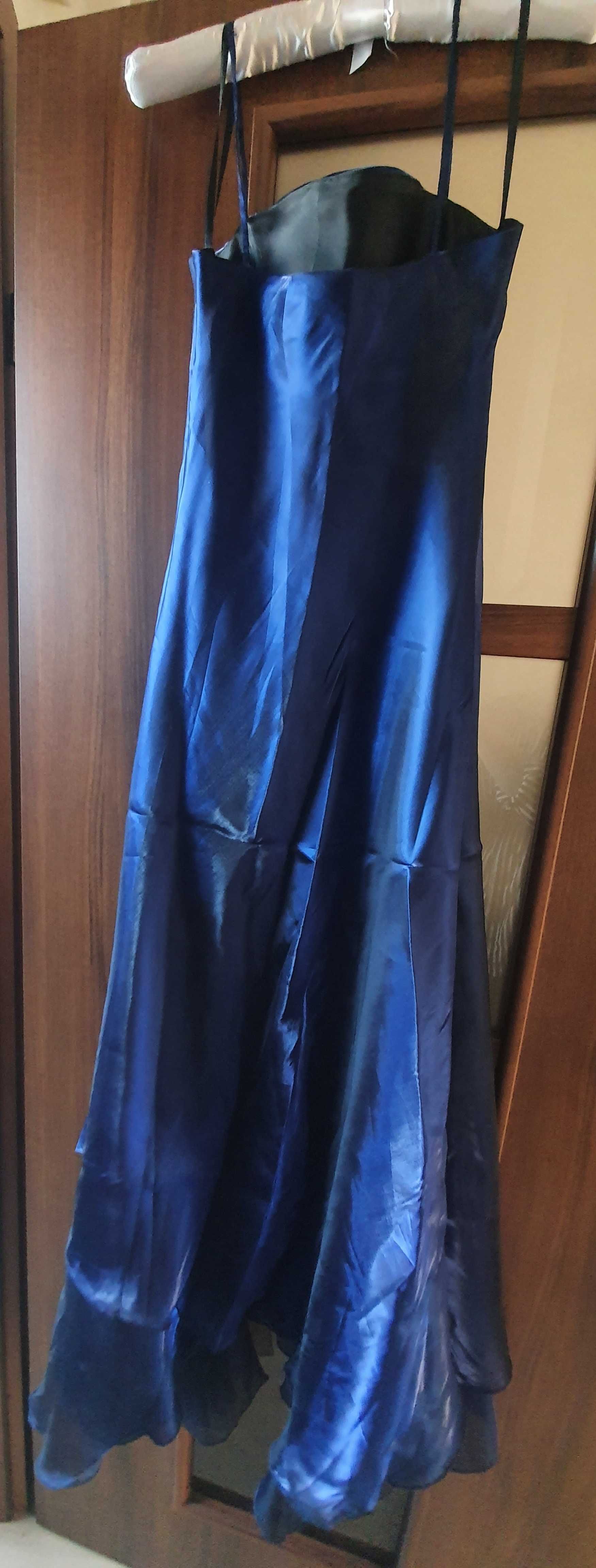 Sukienka wizytowa #długa #granat #organtyna z szalem #r.38 #Sprzedam
