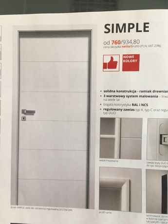Drzwi Polskone SIMPLE białe bezprzylgowe + ościeżnica regulowana