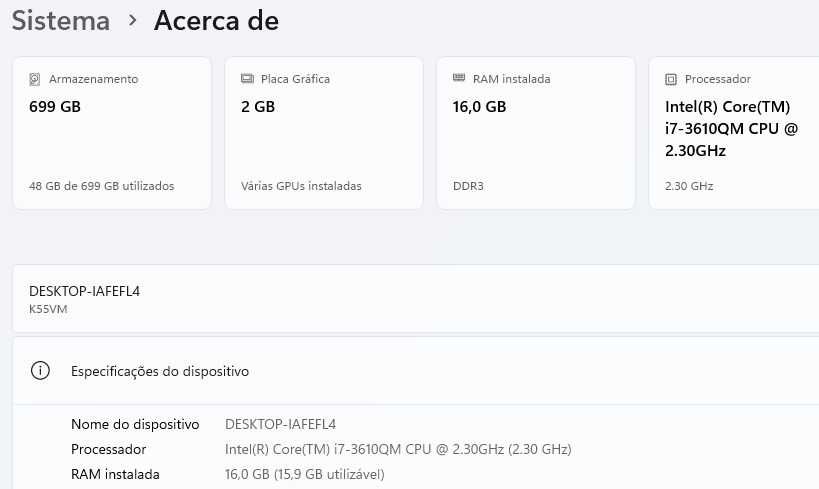Portátil Asus K55 - i7
