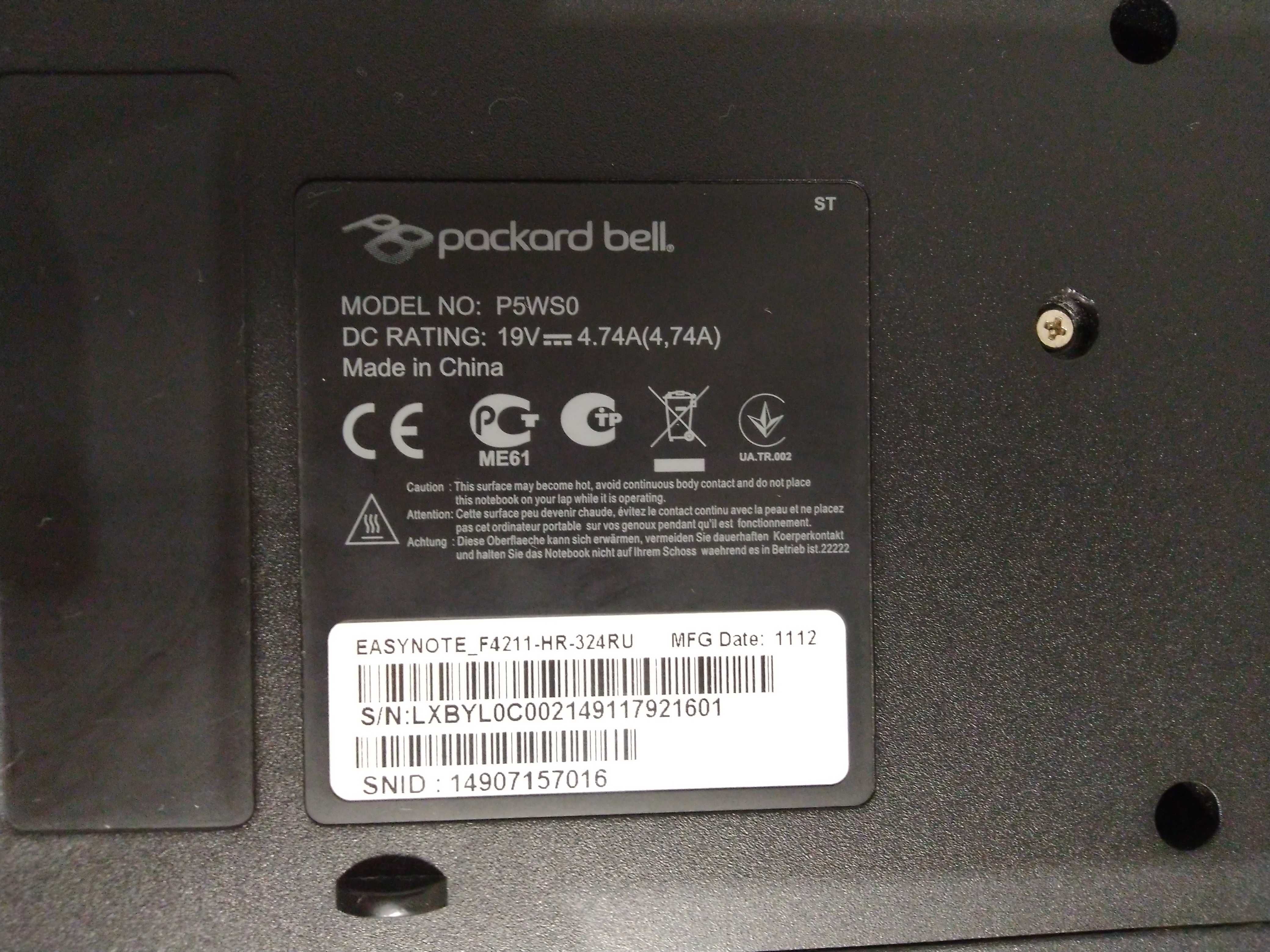 Ноутбук Packard Bell EasyNote P5WS0