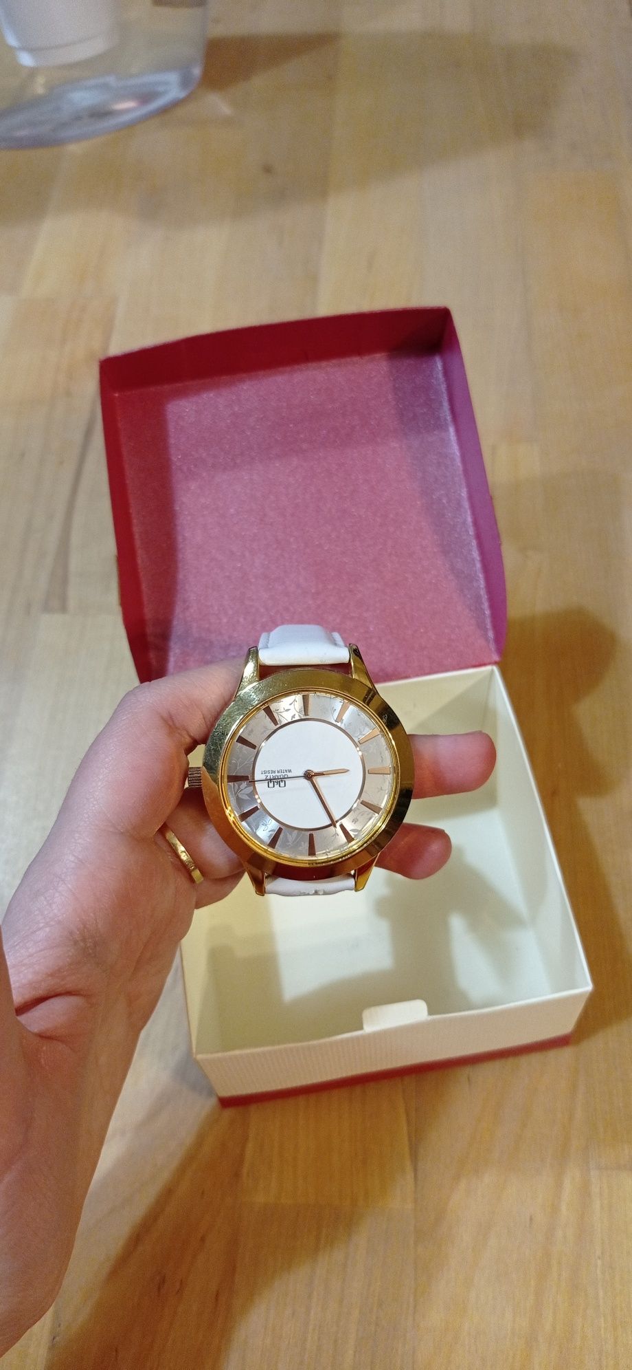 Zegarek damski, ozdobny złoto biały, analogowy, wodoodporny
