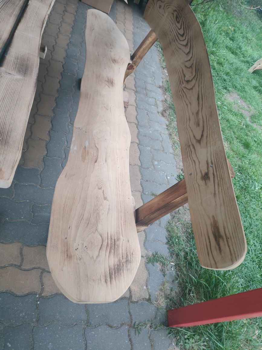Komplet 2 ławek drewnianych + Stół drewniany