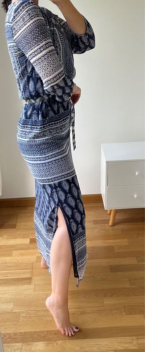 Vestido midi Carol print azul marinho print