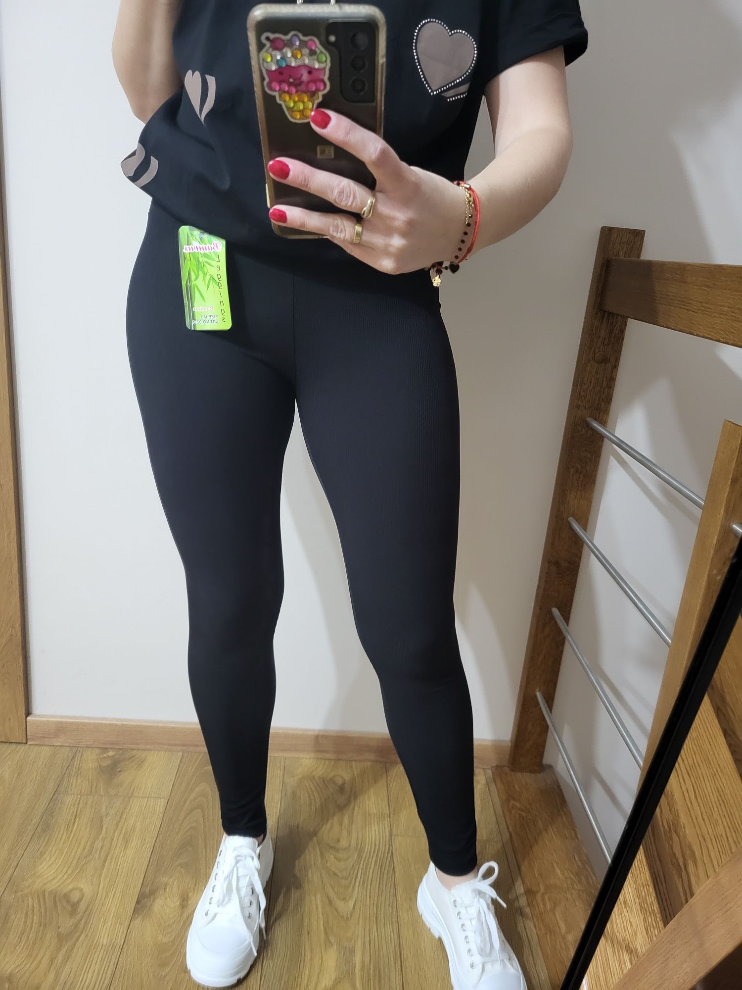 Czarne legginsy bambusowe prążek XL/XXL