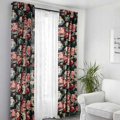 Nowe IKEA LEIKNY 145x300cm Komplet Zasłon Para Kwiaty Zasłony LEN