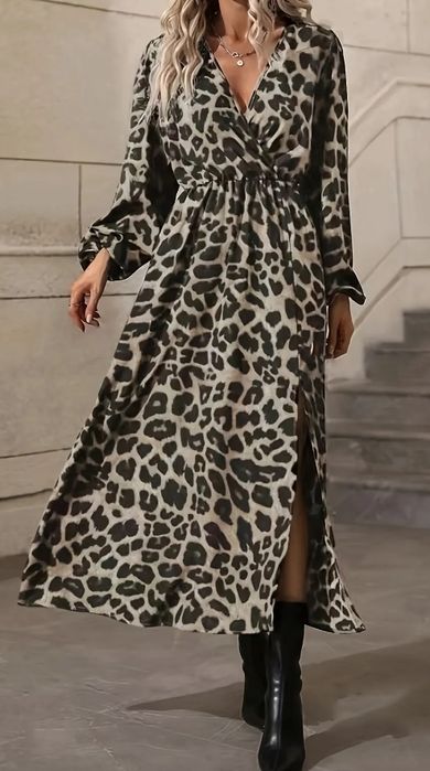 Sukienka maxi z rozcięciem w panterke XL NOWA!