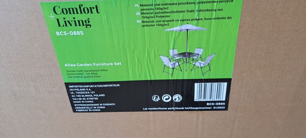 Zestaw ogrodowy 4 krzesła, stół, parasol