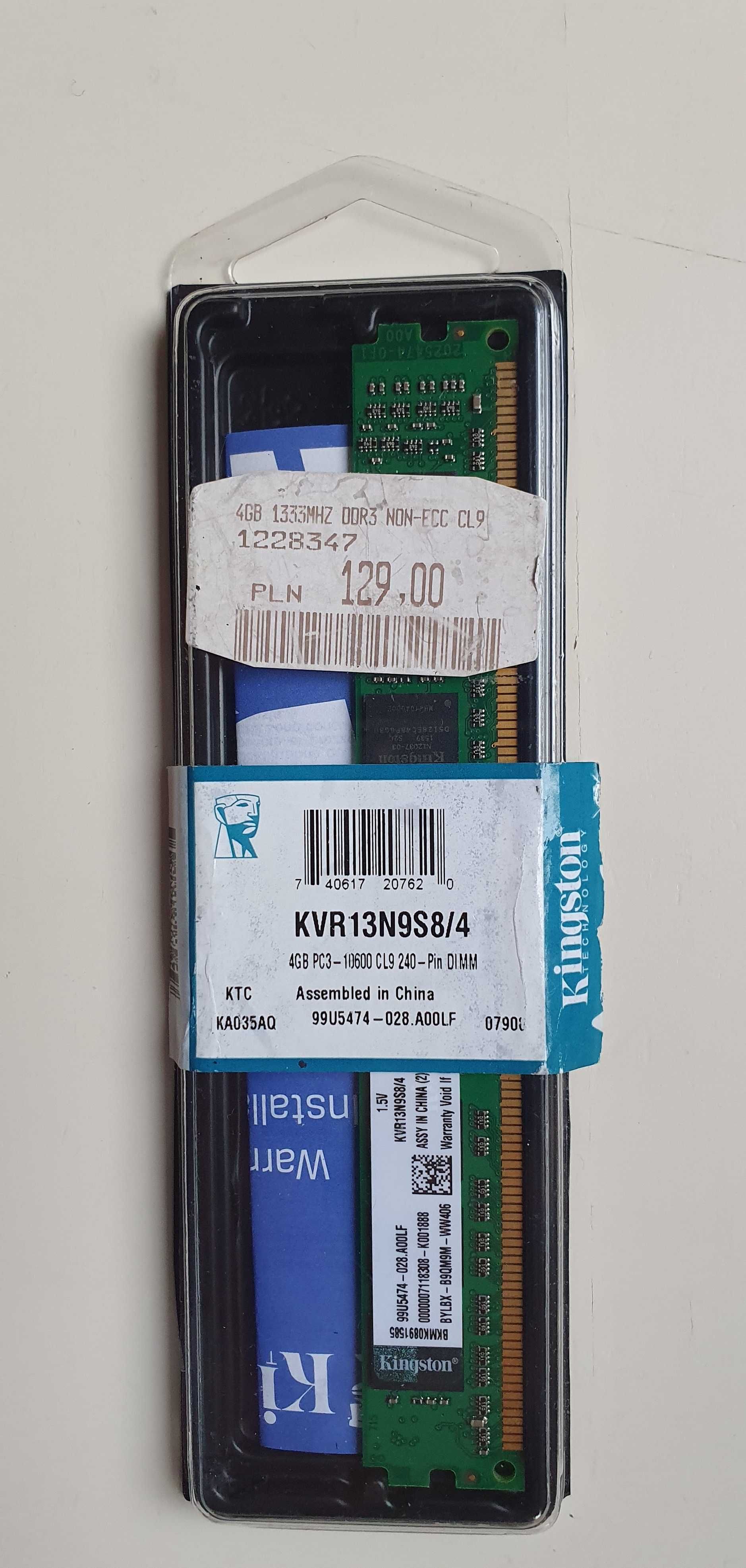 Pamięć RAM 4GB Kingston DDR3 1333MHZ Non-ECC CL9