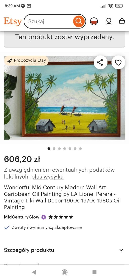 Obraz ręcznie malowany Karaiby olej sygnowany