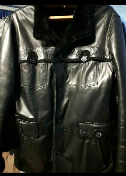 Куртка кожана, чорна, чоловіча