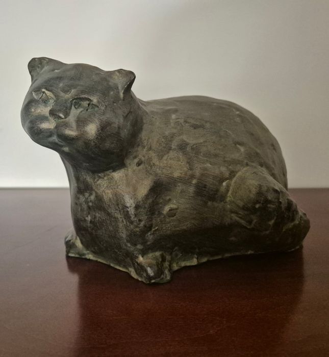 Kot, duży, ręczna robota, glina glazurowana