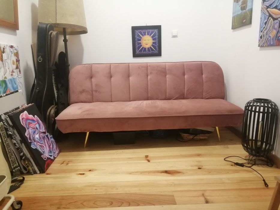 Sofá Clic-Clac usado cor de rosa