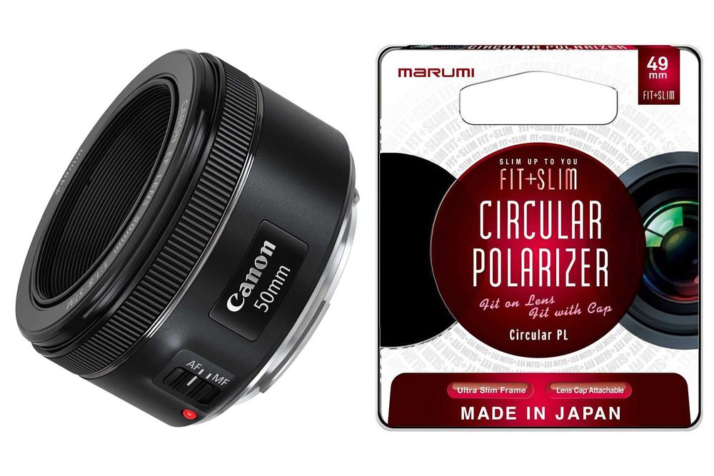 Obiektyw Canon EF 50 mm f/1.8 STM + filtr polaryzacyjny Marumi