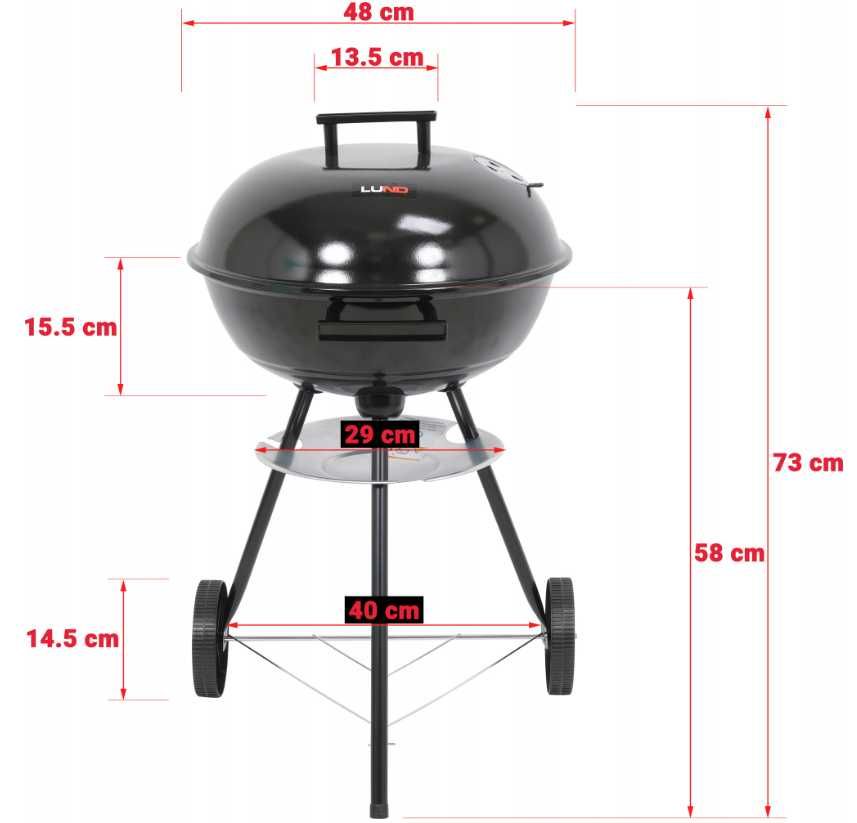 OKAZJA! GRILL Węglowy DUŻY Okrągły Ruszt 41 cm Pokrywa Popielnik EBOOK