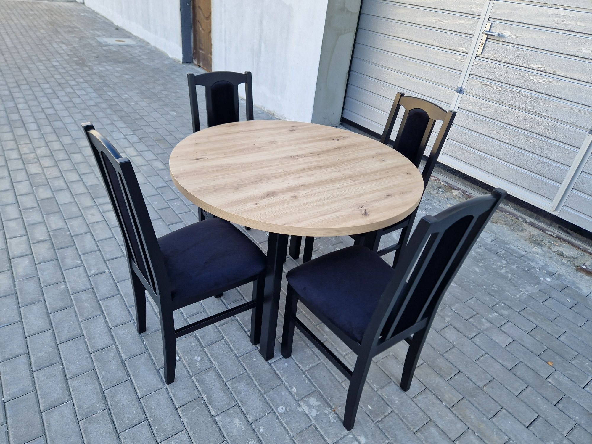 Nowe: Stół okrągły + 4 krzesła, czarny/artisan, dostawa cała POLSKA