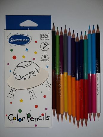 Цветные карандаши Acmeliae двухсторонние, 12 шт/24 цвета, трехгранные.