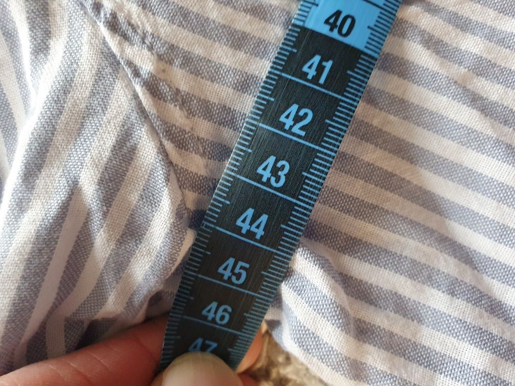 Koszula błękitna w paski białe h&m S długi rękaw