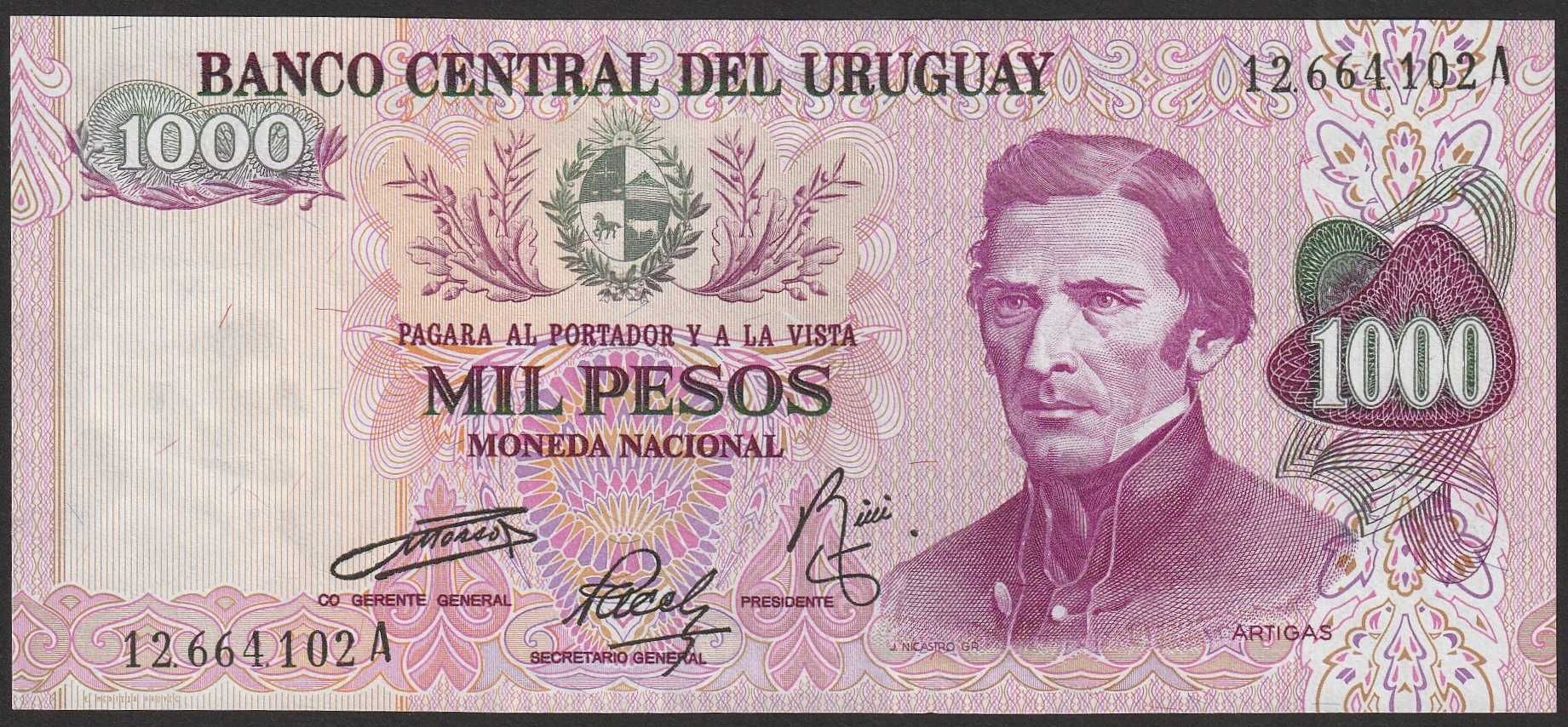 Urugwaj 1000 pesos 1974 - José Gervasio Artigas - stan UNC