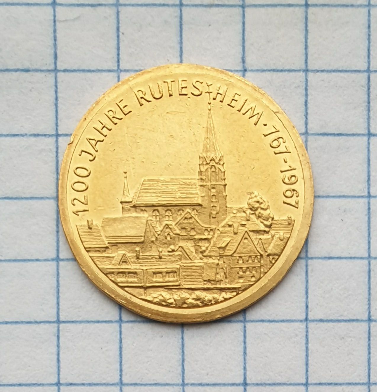 Золотая медаль. 986 ° проба. 1200-летие Рутесхайма. Германия. 1967