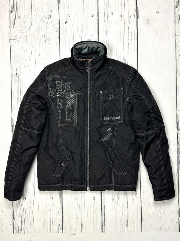 Desigual Designerska Ocieplana Kurtka Męska Podwójnie Zapinana Logo r.