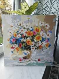 Obraz kwiaty w wazonie, akwarele, malowanie po numerach, gotowy obraz