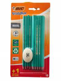 Ołówek z gumką tradycyjny bic evolution hb 15szt + gumka zestaw ołówkó