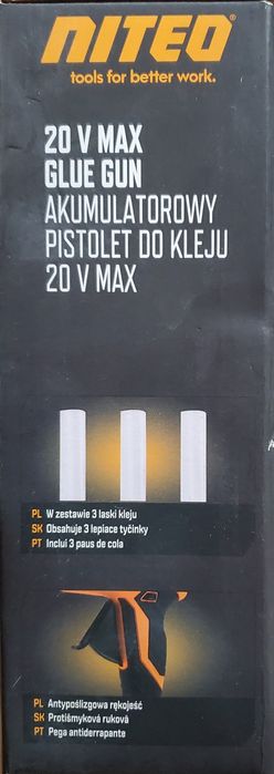 Akumulatorowy pistolet do kleju Niteo 20V MAX  + akumulator + ładowark