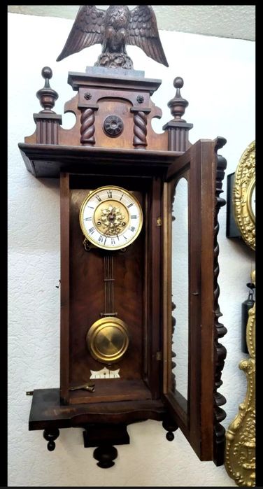 Antyk, duży zegar ścienny z wahadłem  Gustav Becker  Silesia