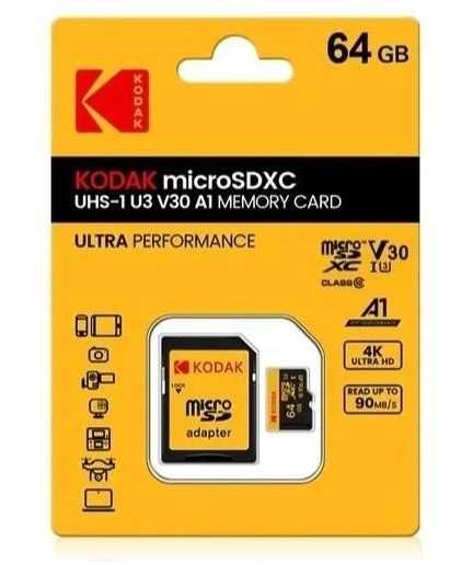 Карта пам'яті Kodak micro SD 64Gb U3 A1 class 10 + адаптер
