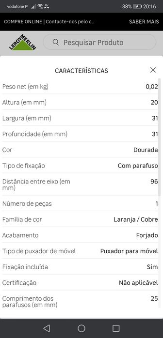 Puxador móvel dourado