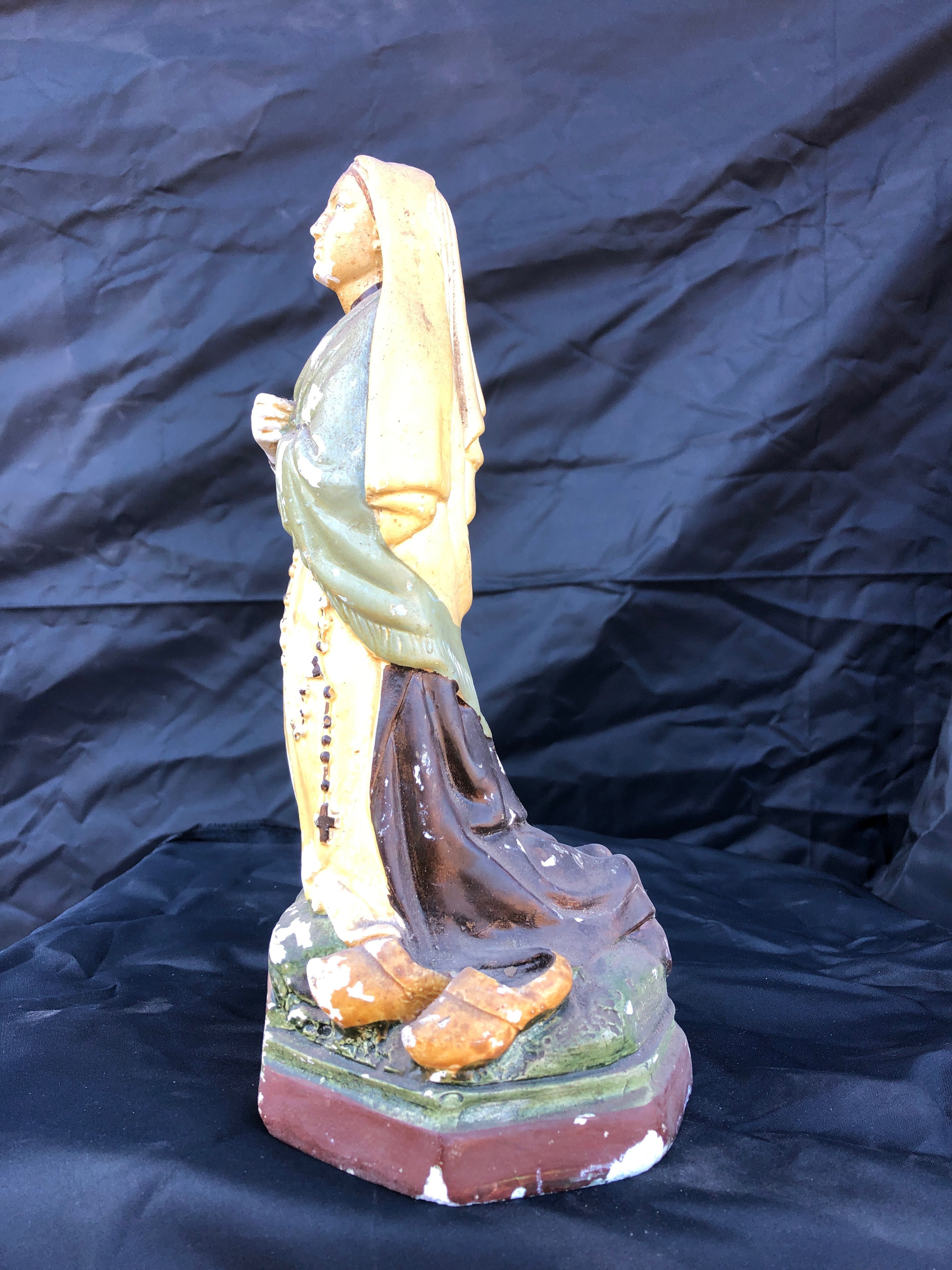 Sygnowana Stara figurka gipsowa Lourdes