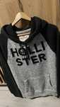 Bluza Hollister S damska szaro-czarna kieszenie• kaptur bawełna
