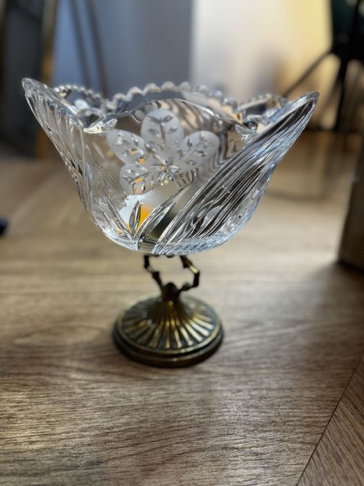 Kryształowa waza owocarka naczynie kryształ złoty vintage antyk
