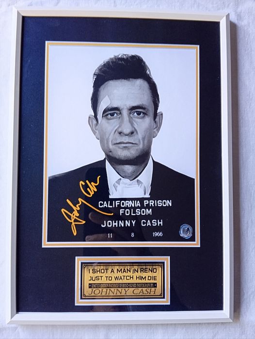 Moldura Singer Johnny Cash Mugshot com Autógrafo (A4)