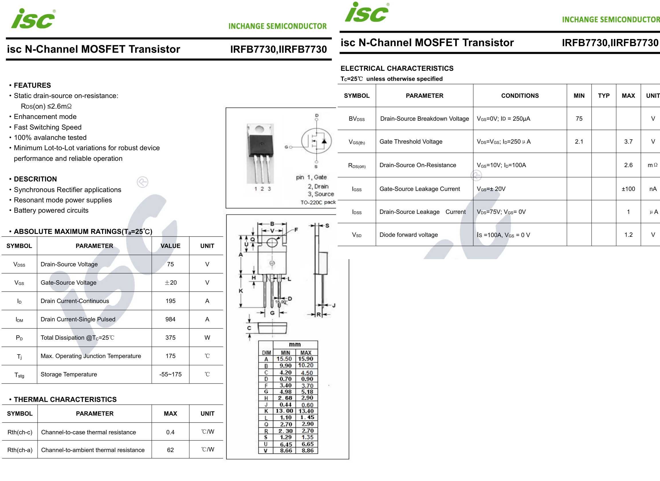 транзисторы IRFB7730 MXP8004 мосфеты оригинал 80v 200A TO220 mosfet