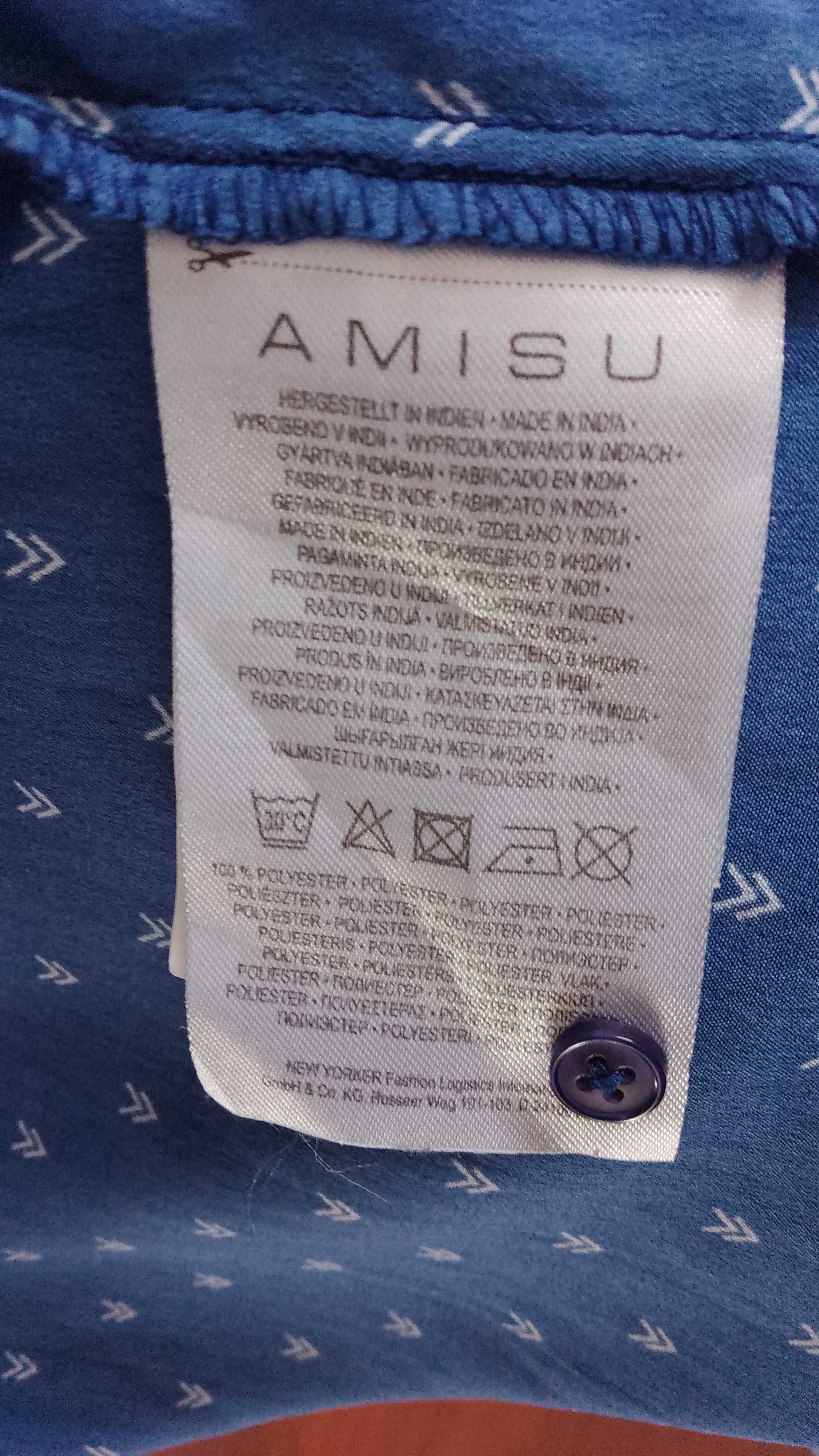 koszula damska Amisu -38, granatowa w drobny wzór, podwijane rękawy