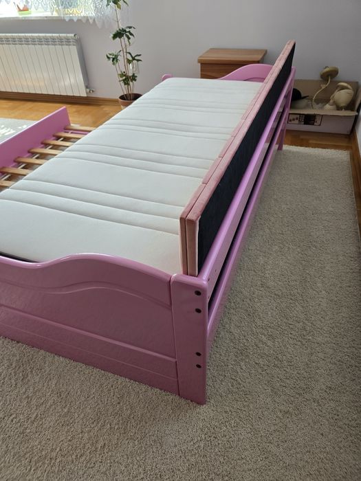 Łóżko dziecięce podwujne loft sosnowe różowe