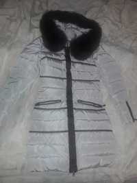 Пуховик пальто Symonder демисезонний зима бежевый с натуральным мехом