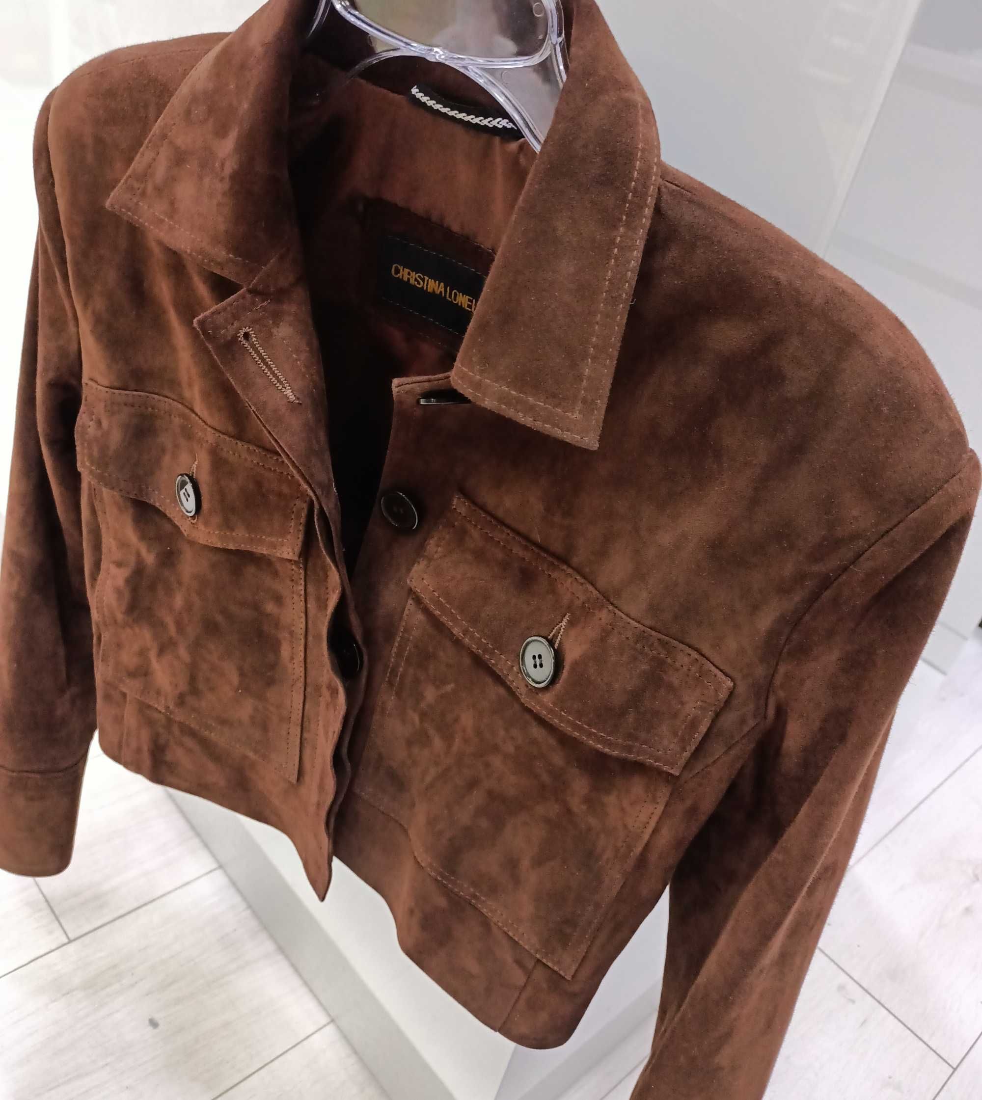 Kurtka premium new collection skóra naturalna licowa zamsz brąz rudy